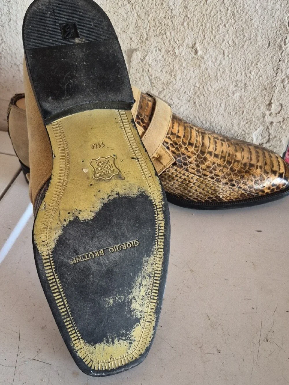 Men's Tan & Brown Exotic Leather Monk Strap Slip-Ons